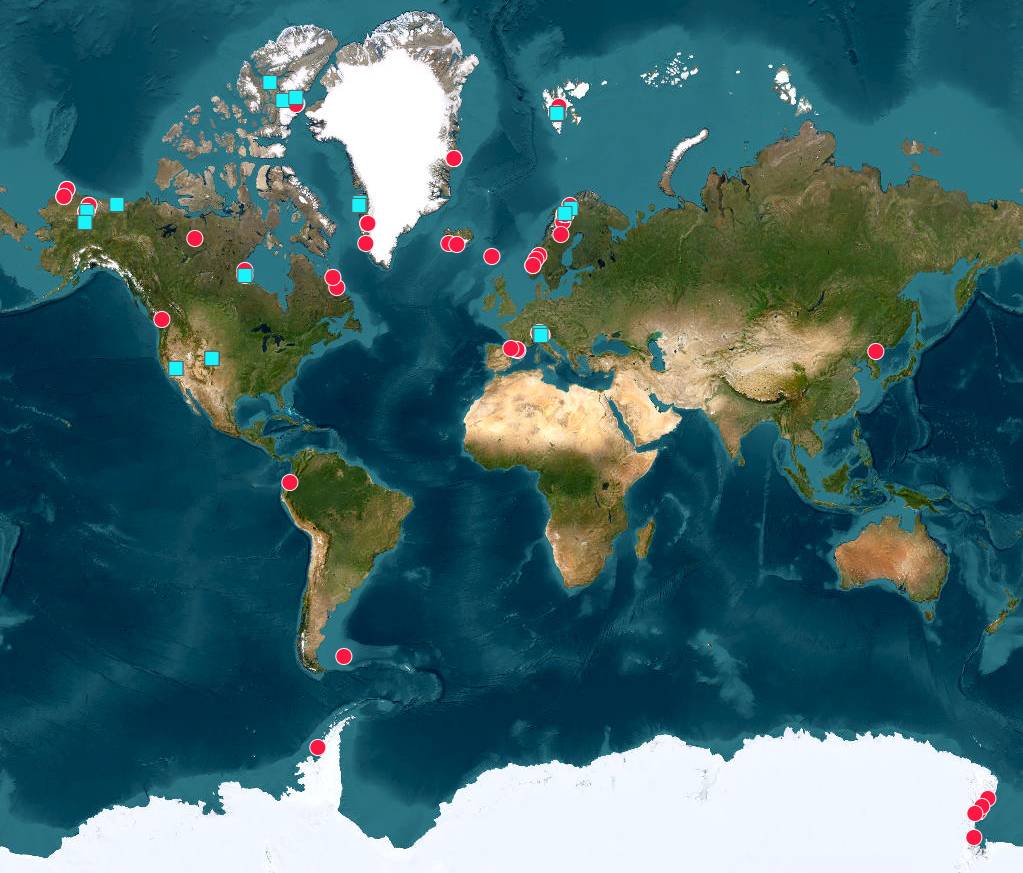 Map of the world showing ITEX sites. Links to interactive map
